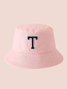 1 pezzo Cappello a secchio per bambini con ricamo lettere A-Z rosa, cappello leggero per protezione solare, adatto per attività all'aperto di ragazzi e ragazze - Black Label - Cappello da pescatore rosa - Visualizzare 22