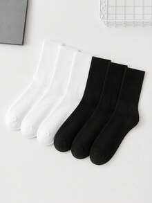 Men's Solid Color Ribbed Mid-Calf Socks, Soft Elastic Breathable Socks, All-Match Black & White Versatile, Daily Business & Sports Socks, Multi-Pack - Multicolor - View 4