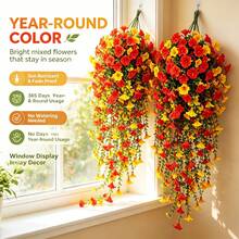 12Pcs Orange Artificial Hanging Morning Glory Vine, Realistic Fake Floral For Fall, Thanksgiving & Halloween Decor, Weatherproof Fake Flower For Indoor Outdoor Wall Porch Garden Home Ornament - Orange - View 4