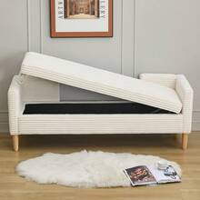 Velvet Storage Bench With Arms - Ideal For Living Room, Entryway And Bedroom - Ivory - 象牙 - 查看 5
