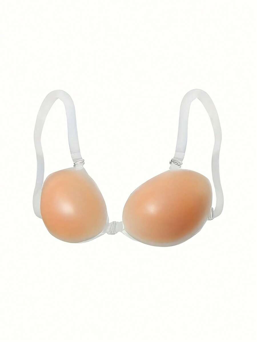 Seamless Strapless Silicone Bra - Self-Adhesive Push-Up Bra For Women, Suitable For Backless Outfits - Apricot - View 1