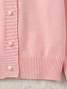 Fall Winter Women Pink Crew Neck 3D Flowers Knit Cardigan Xmas New Year Sweet Button Long Sleeve Jacket - Pink - View 10