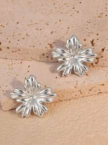 2/12PCS Women's Fashion Elegant Exquisite Floral Circle Multi-Element Silver Metallic Earrings Set, Suitable For Women's Daily Wear In Various Occasions - Silver - View 3