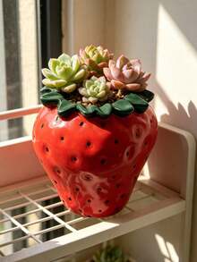 1 Stück Erdbeerförmige Blumenvase, Wellenrand Frischer Blumenstrauß Display, Gepunktete Geprägte Fruchtskulptur, Fenstersims Dekoration Topf, Frühlings Tischaufsatz, Niedliche Ästhetische Raumakzent, Kleine Wohnung Dekoration, Süßes Geburtstagsgeschenk für Blumenliebhaber - A - Übersicht 2