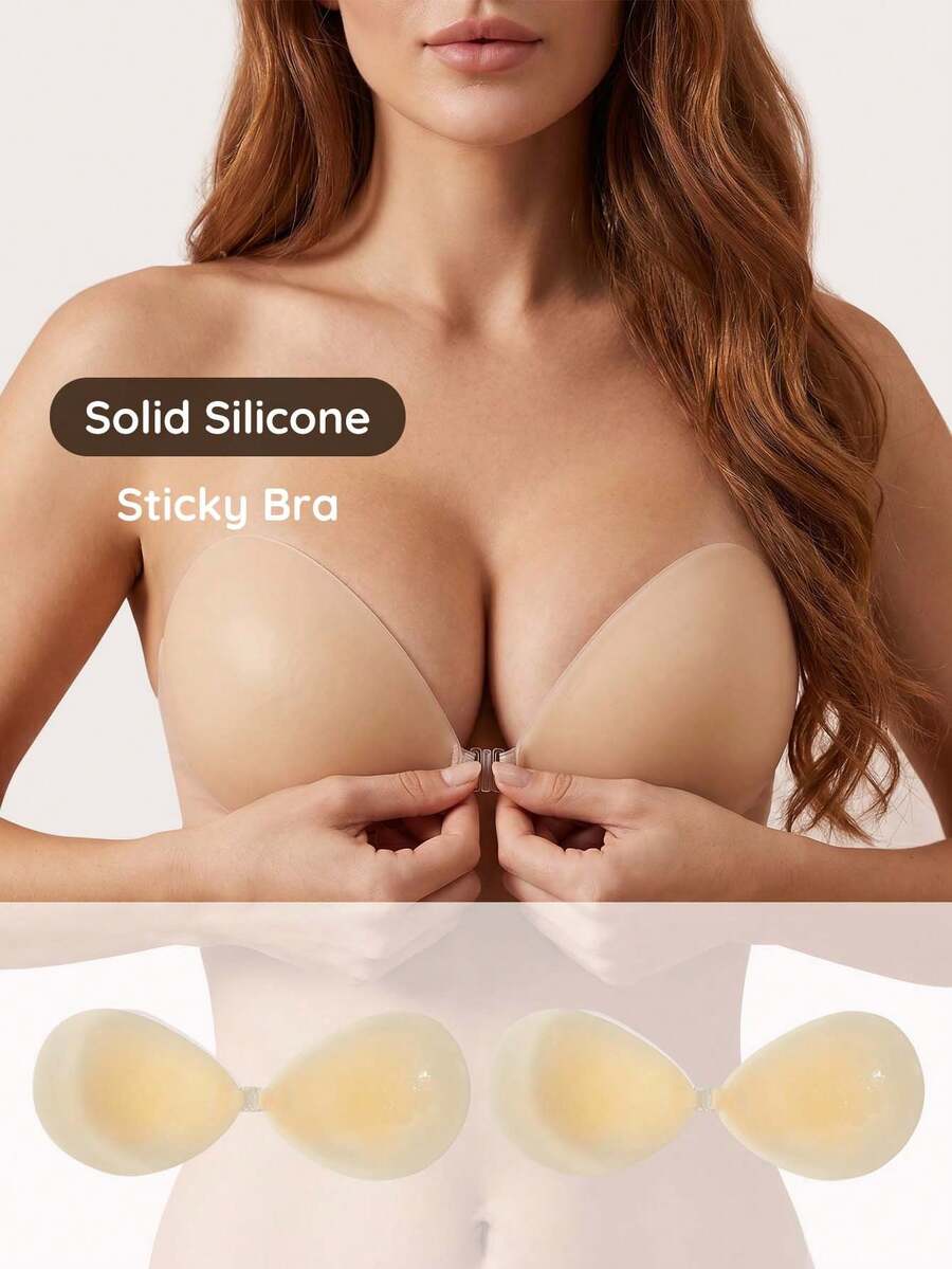 Lignisse Reusable Silicone Adhesive Bra For Women, Strapless Backless Sticky Push Up Bra, Invisible No Show Self Adhesive Bra For Wedding, Party & Everyday - Multicolor - View 1