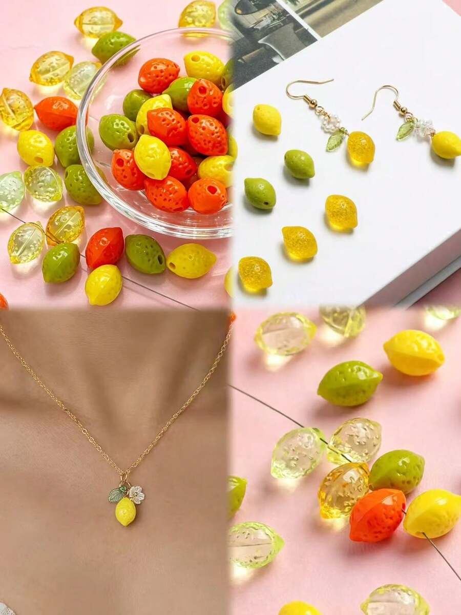 10/30pcs Multicolor Acrylic Lemon Beads, 14*9mm Large Beads, Faux Fruit ...