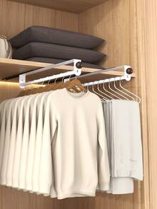 1pc Pull-Out Sliding Clothes Rack, Multi-Functional Wardrobe Storage, Heavy Duty Adjustable Clothes Rack, Space-Saving Clothes Rack Bar, Suitable For Bedroom Wardrobe, Apartment, Dormitory,Bedroom Room Decor,Back To School - Grey - View 7
