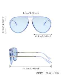 1 Pair Men's Blue Double Bridge Aviator Fashion Sunglasses, Refreshing Minimalist Mature Style Versatile Sunglasses, Suitable For Daily Commute, Business Office, Outdoor, Street, Travel, Vacation, Driving - Transparent Blue Film - View 7