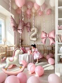 33pcs Pink Princess Birthday Balloon Set - Rocking Horse & Bow Foil Balloons, Suitable For Girls Birthday Party Decoration, Applicable For Home And Photo Occasions, Especially Suitable For Princess Theme And Baby Shower Events, Anniversary, Room Decoration. - View 4