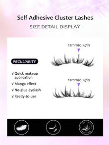 Asiteo 264pcs C-Curl Anime Self-Adhesive False Eyelashes, Deer Eye Design Pure Wild Style Pre-Glued False Eyelashes, 12mm Length Pointed Cartoon Single Cluster Eyelashes, Korean Style Eyelash Lift Glue-Free Eyelash Extensions, Ready-To-Use, Suitable For Commuting - C - View 5