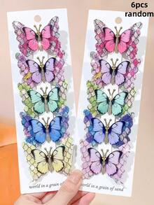 6/2 piezas Pinzas para el cabello con mariposas 3D degradadas de estilo bohemio, duraderas y no dañinas, accesorios para el cabello dulces de estilo Mori, adecuados para niñas y niños, uso diario en la escuela, viajes y vacaciones - Multicolor - Ver 8