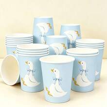 10/20/40pcs 9oz One Silly Goose Birthday Party Cups Blue Bow Goose Pattern Disposable Paper Cups, Suitable For 1st Birthday Party Decoration And Baby Shower Decoration - Blue Goose Paper Cup - View 1