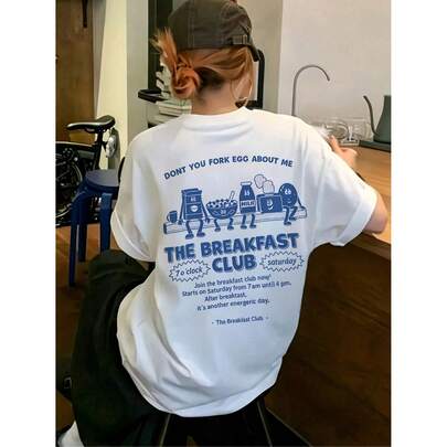 レディースゆったりプリントTシャツ-半袖、ゆったりプリント、機械洗浄、プリントデザイン