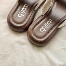 Women's Thick Sole Platform Outdoor Slippers, Minimalist Summer New Breathable Beach Slides, - Beige Line - View 8