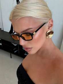 A Pair Of Compact Rectangular Frame Fashion Glasses, Suitable For Vacation, Travel, Sports, Driving, Festivals, Beach, Music Festivals, Outings, Summer Accessories, Holidays, Family Trips, Elegant Outfits, Street Style Accessories, Sports, Parties, Outdoor Activities, Street Looks, Fishing, Summer Beach Vacation, Outdoor, Travel, Back To School Season College Style. Rectangular Frame - Orange - View 7