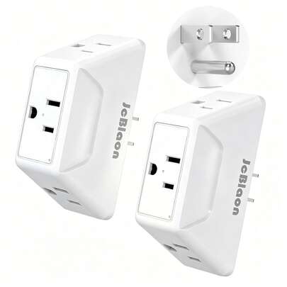3孔牆壁插座擴展器，郵輪認證多孔電源分接條，緊湊迷你旅行電源條，省空間牆壁插座擴展器不擋第二個插孔，可堆疊插頭轉接頭，適用於旅行、居家、宿舍、飯店，2入裝
