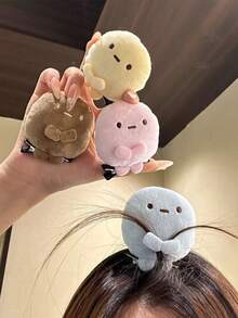 4pcs/1pc Cute Plush Round Cartoon Crocodile Hair Clips, Soft Cute Solid Color Bangs Hair Clips, Sweet Girl Daily Hair Accessories - Multicolor - View 2
