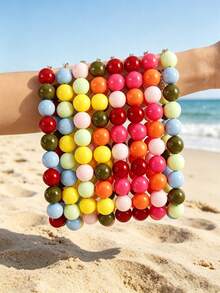 1pc European & American Bohemian Geometric Mixed Color Beaded Necklace For Women, Summer Beach Vacation - Mixed Color Beaded Necklace - View 8