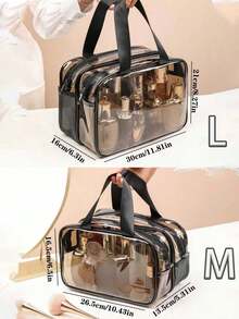 1pc Waterproof Makeup Travel Bag, Makeup Brush Organizer, Transparent Cosmetic Bag, PVC Material, Large Capacity Handheld Toiletry Bag, Cosmetic Storage Bag, Beach Bag, Travel Toiletries Organizer, Clear Essential Gift Zipper Accessory Manicure Bag, School Dorm Storage Pouch, Holiday Gift For Women & Men - Black - View 10