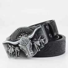 1pc Men's Western Style Denim Fashion Casual Vintage Plus Size Alloy Buckle Premium Belt - Multicolor - View 2