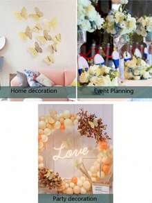 12pcs/Set Hollow Metal Texture 3D Butterfly Wall Stickers, Hollow Carved Design, Light Luxury, Gentle, High-End Soft Decoration, Suitable For Home Wall: Bedroom Headboard, Living Room Blank Wall, Entrance, Vanity Background, Creating A Gentle Atmosphere; Soft Decoration Check-In: Clothing Store, Nail Salon, Bridal Shop, Influencer Photo Background Wall; Festival Decoration: Wedding, Birthday Party - A - View 7