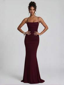 Elegant Sexy Pleated Backless Dress For Party, Evening Date, Anniversary, Graduation Party And Formal Dinner - Burgundy - View 2
