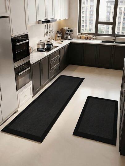 1pc Black Minimalist Pattern Absorbent Diatomaceous Earth Kitchen Mat. Living Room Carpet, Bathroom Laundry Room, Bedroom, Indoor/Outdoor, Office, Hallway, Anti-Slip Door Mat, Room Holiday Decor, Corridor, Study Gaming Area Carpet.
