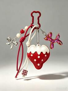 1pc Cute Leather Strawberry Keychain Bag Charm, Suitable For Women's Shoulder Bag, Tote Bag, Keychain Pendant - Multicolor - View 10