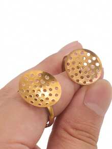 10 Pcs 18K Gold-Plated Stainless Steel Circular Hollow Mesh Adjustable Ring Blanks Inlaid With Gemstones DIY Jewelry Making Supplies For Women - Ring - View 3