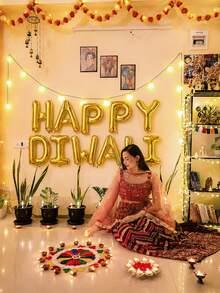 11PCS Happy Diwali Balloon Banner Set, Includes 16-Inch Multicolor "Happy Diwali" Letter Foil Balloons, Suitable For Diwali Gift Decoration, Diwali Party, Festival Of Lights - Multicolor - View 5