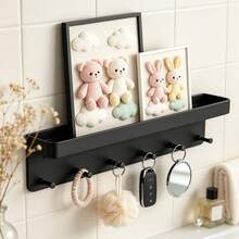 1pc Key Hook With 6 Hooks, Wall Key And Mail Holder, Wall Rack, Dual-Use Hook Rack - No Drill + Drill, Suitable For Entryway, Office, Living Room Decor, Behind Door Storage - Multicolor - View 3