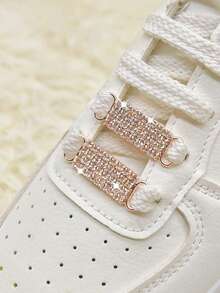 2pcs Elegant Alloy Hollow Shoelace Decor, Sparkling Rhinestones And Faux Pearls, Suitable For Boots And Sneakers - Q - View 3