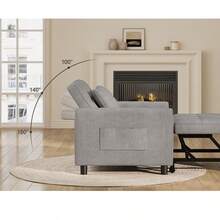 Asofer Sofa Bed Multifunctional Pull-Out Single Sofa 3-Level Adjustable Fabric Sofa With Side Pockets Folding Sofa For Small Living Room - Light Grey - View 6