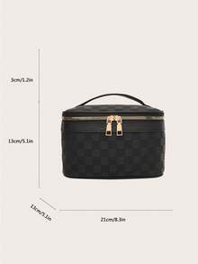 1pc Black PU Minimalist Casual Daily Toiletry Bag, Portable Makeup Bag, High-End Fashion Women's Bag For Work, Commute, Touch-Up, Toiletry Storage,Makeup Organizer,Room Decor - Black - View 3
