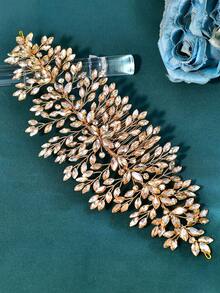 1pc Shiny Champagne Rhinestone Hair Comb Bridal Headpiece Elegant Women's Hair Accessory Suitable For Wedding Party - Champagne - View 3