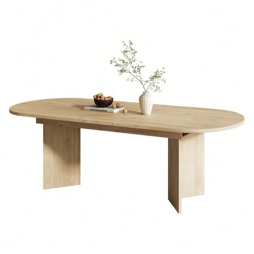 Extendable Dining Table 140/180 X 90 Cm, Ideal For 6 To 8 People, With Rounded Corners And Thick Tabletop. Sleek Style, Oak Finish. - 駝色 - 查看 1