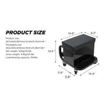 Littleox Rolling Creeper Garage Seat With 3 Drawers, 350 Lbs Capacity Mechanic Stool With Storage For Shop Garage, Black - Default - View 9