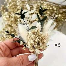 1/3/5/8/12pcs Boho Artificial Mini Flower Bouquet, Men Boutonniere For Groom Groomsmen, Desktop Wedding Decor & Bridal Shower Gift - Green - View 11