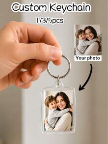 1/3/5Pcs Personalized Photo Keychain, Custom Picture Keyring, Perfect Father's Day Gift For Dad, Family Memorial Keepsake For Birthday & Anniversary. - Multicolor - View 1
