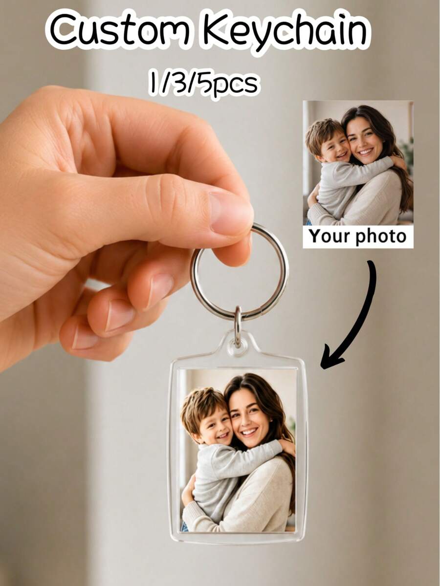 1/3/5Pcs Personalized Photo Keychain, Custom Picture Keyring, Perfect Father's Day Gift For Dad, Family Memorial Keepsake For Birthday & Anniversary. - Multicolor - View 1