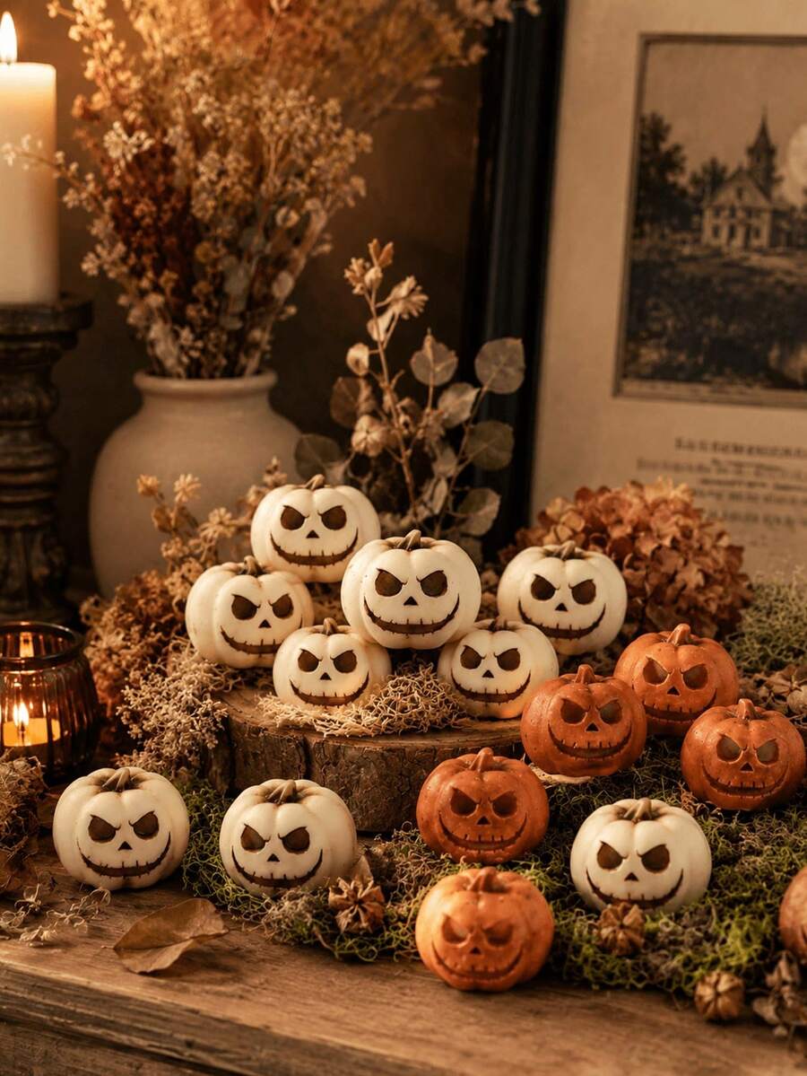 12/6/1pc Resin Pumpkin Decor, Mini Pumpkin Decor, Artificial Mini Pumpkin Decor, Perfect For Halloween Party, Home Garden Decor Crafts, Table Centerpiece And Party, Outdoor Garden Decor, Fan, Room Decor, Teacher Gift, Wedding Decor, Holiday Accessory, Garden Furniture, Garden, DIY, Bedroom Decor, Kitchen Decor, Dorm Essentials, Storage Room, Travel Essentials, Bachelorette Party Supplies, Desk Accessories, Home Decor - Multicolor - View 1
