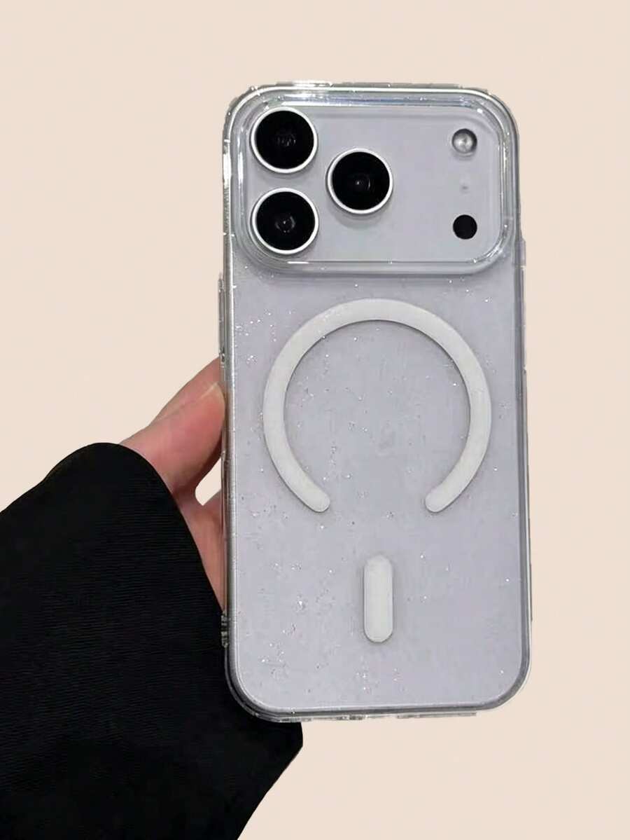 1pc Glitter Magnetic Phone Case Compatible With IPhone 17 Pro, High Transparency PC Shell For Apple 17 Air, 16 Pro Max Protective Case - Clear - View 1