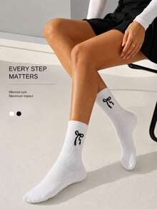 20/10/5/1 Pair Women's Bow Pattern Knitted Short Socks, Soft Elastic, Breathable Casual Mid-Calf Socks, Suitable For Daily Wear, Black And White Classic Aesthetic Socks, Y2K Balletcore Street Style Socks - Multicolor - View 3