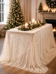 1pc Gold Foil Table Runner, Party Tablecloth, Birthday Table Runner, Birthday Party Supplies, Wedding Decor Tablecloth, Bridal Shower, Birthday Gift, Party Favor, 1st Birthday, Baby Shower, Gender Reveal Party, Home Room Decor, Kitchen Tablecloth - Broken Gold - View 5