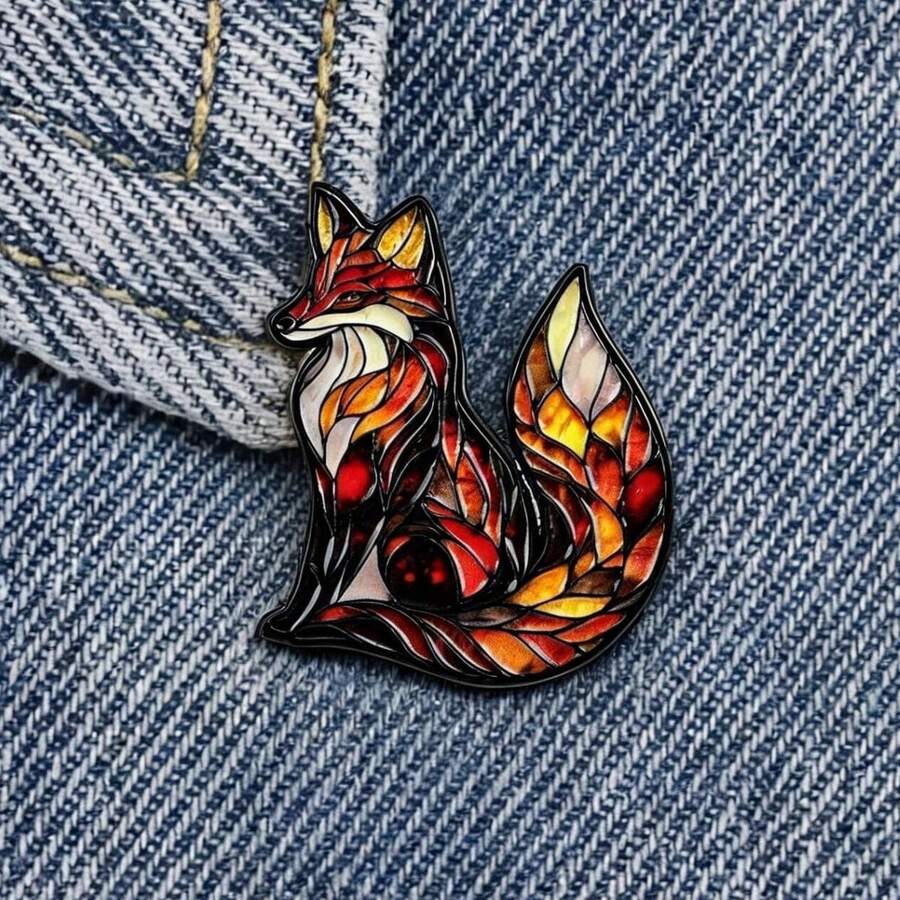 1pc Creative Fox Enamel Brooch Vintage Animal Metal Badge Versatile Decorative Pin Accessory For Denim Clothing Backpack - Multicolor - View 1