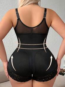 1pc Women's Plus Size Fat Burning Body Shaper Jumpsuit, Front Zipper Design, Compression Shapewear, Butt Lift & Tummy Control, Suitable For Daily Wear - Black - View 4