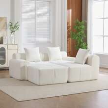 Beige Modular Sofa With Ottoman - L Shape - Beige 3 Seat - View 4
