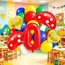 Cute Mushroom Number Balloon Set, Includes Red Number Balloons, Mushroom Balloons, Heart Balloons And Latex Balloons, Suitable For Mushroom Theme Birthday Party Decoration, Fairy Tale Theme Party And Other Occasions - View 3