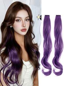Synthetic 2 Pieces/Set 50cm Colored Curly Hair Extensions, Water Wave Pink/Blue/Purple, Halloween/Christmas Wig - Multicolor - View 1