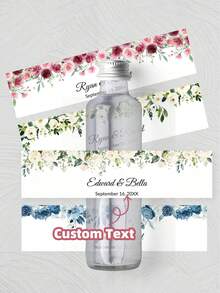 1/5/10/20pcs Personalized Water Bottle Label Stickers, Customizable Water Bottle Packaging Labels, Customizable Name Text - Leaf And Flower Design, Suitable For Birthday, Family Gathering, Holiday Party, Wedding Packaging, Suitable For Groom, Bride - Multicolor - View 1